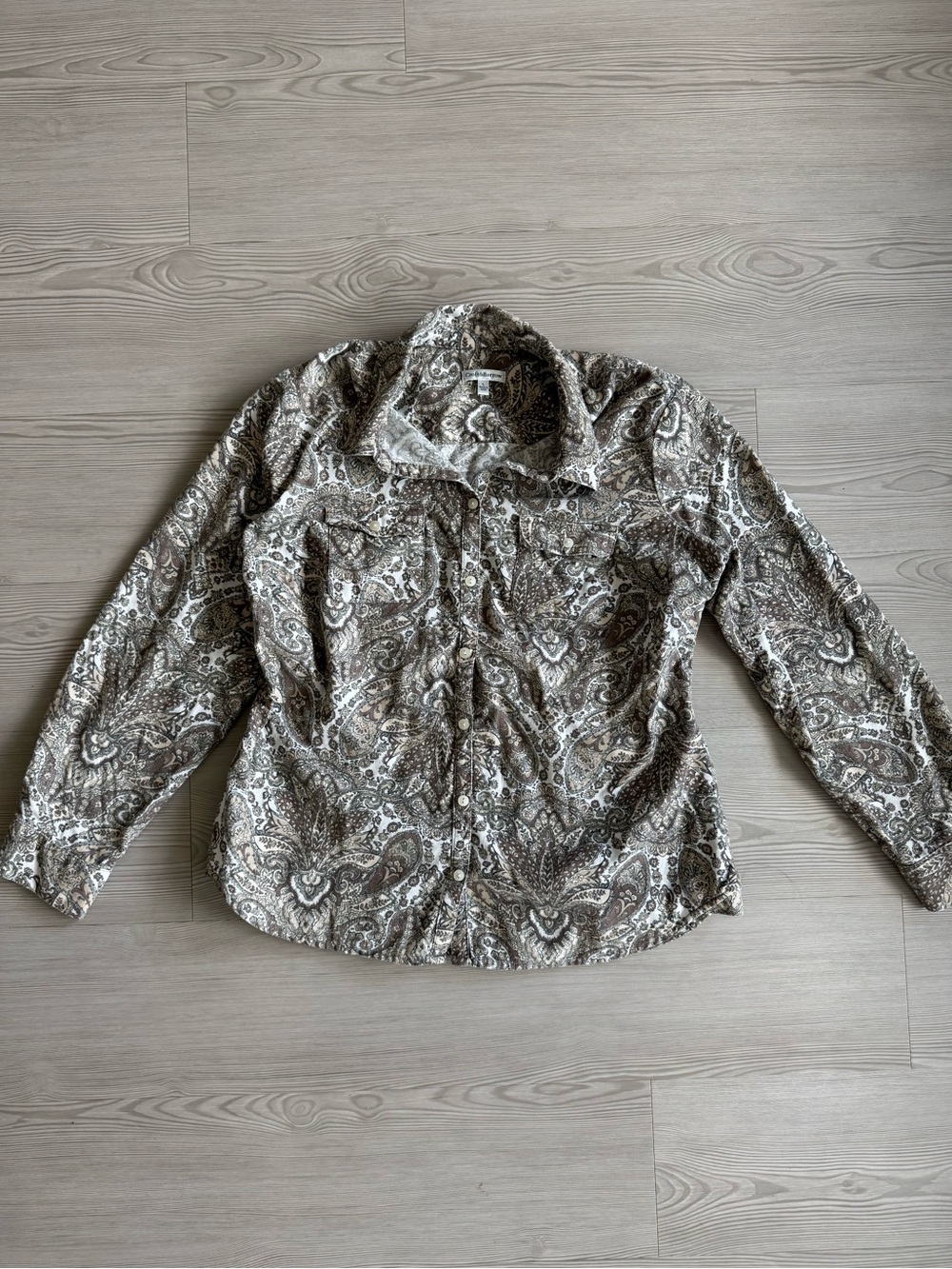 Vintage croft & barrow Western Brown and White Paisley Button-Front Shirt